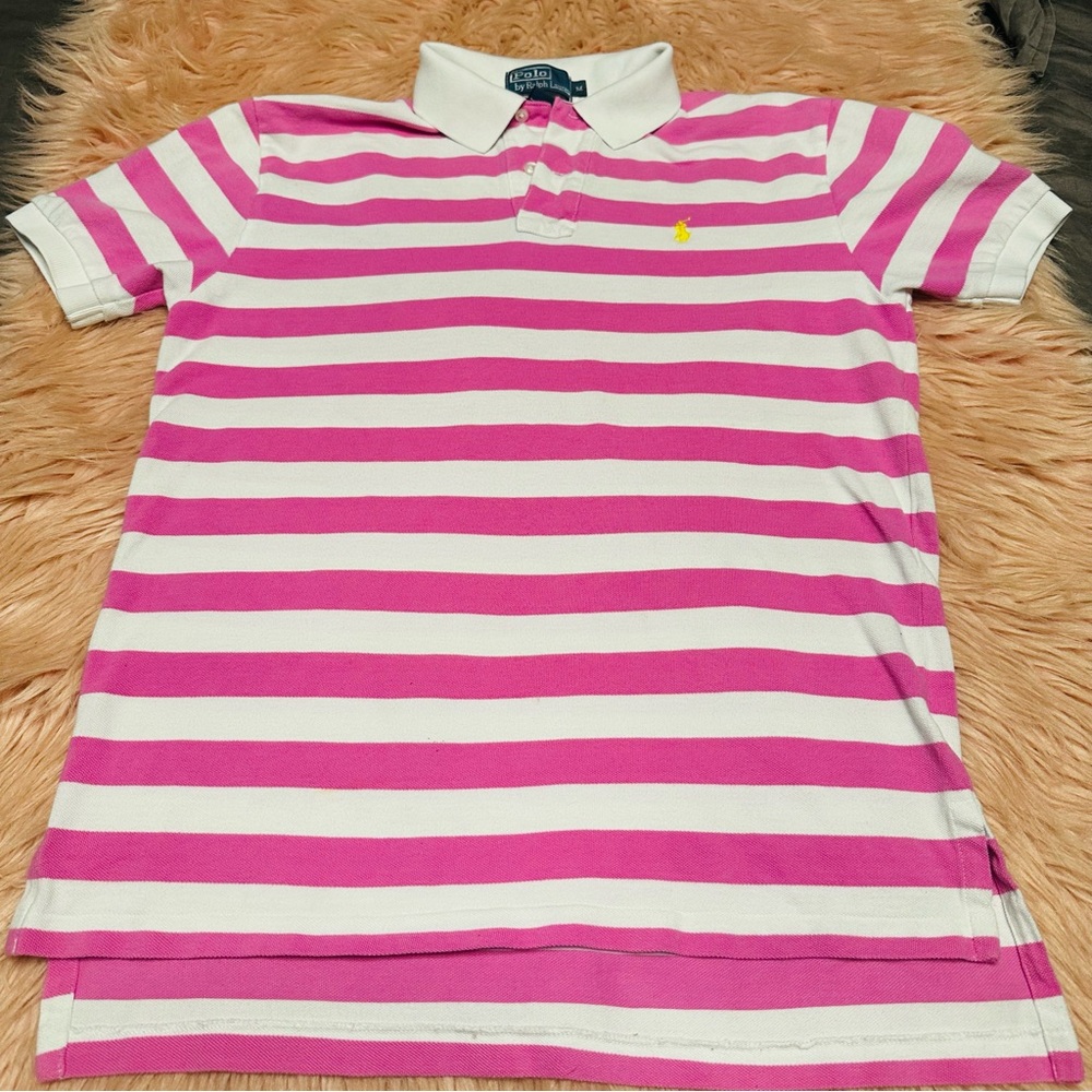 Ralph Lauren Pink and White Striped Polo